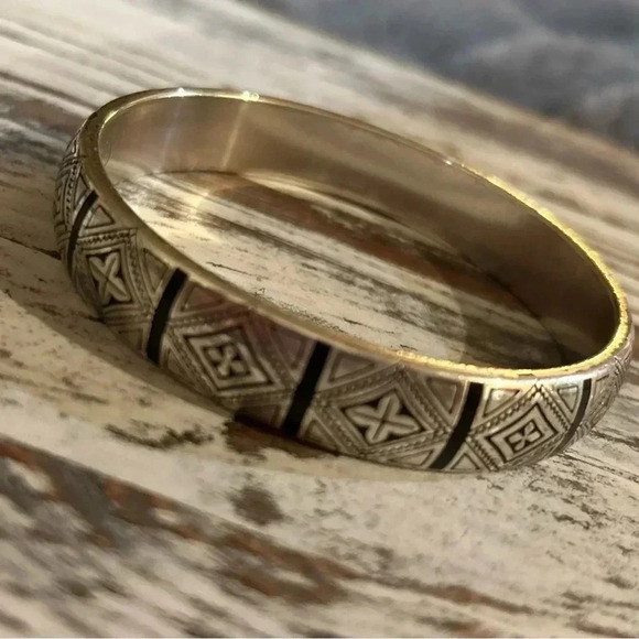 Brighton Cross Bangle Bracelet with Black Enamel Accents Heavy - Picture 1 of 8